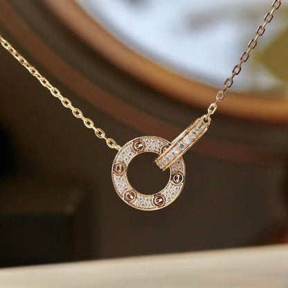 [Vicky]LOVE 7.6MM NECKLACE ROSE GOLD AND SILVER  FULL DIAMOND