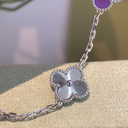 [Vicky]CLOVER  5 MOTIFS  PURPLE VIOLET BRACELET SILVER