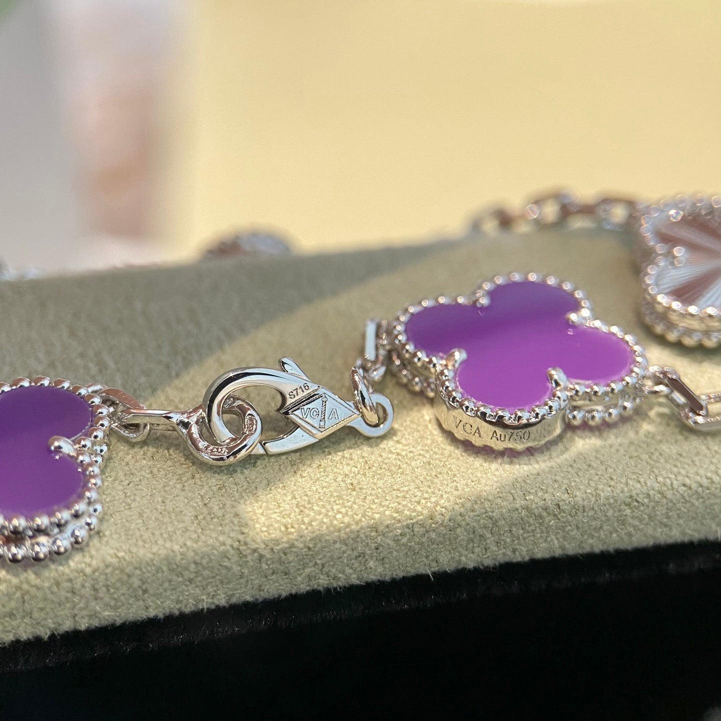 [Vicky]CLOVER  5 MOTIFS  PURPLE VIOLET BRACELET SILVER