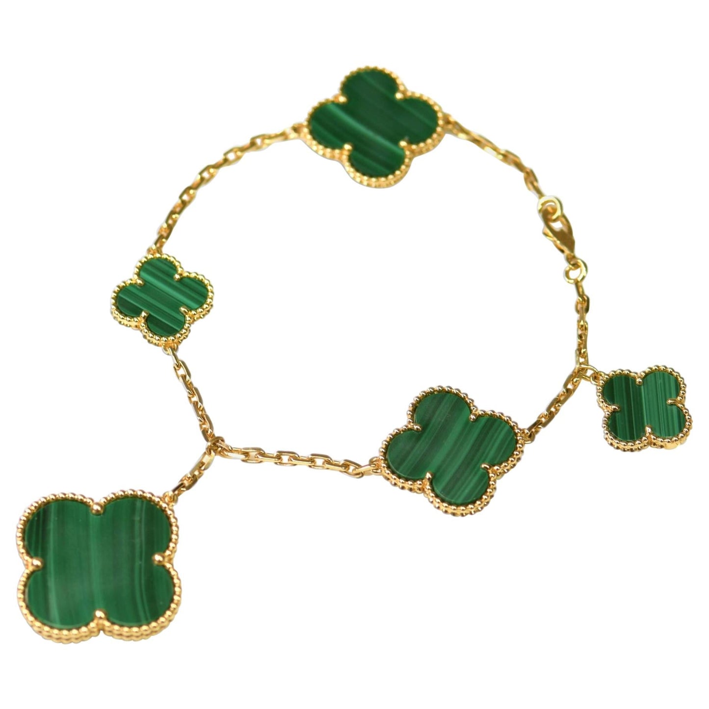 [Vicky]MAGIC CLOVER MALACHITE GOLD BRACELET 5 MOTIFS