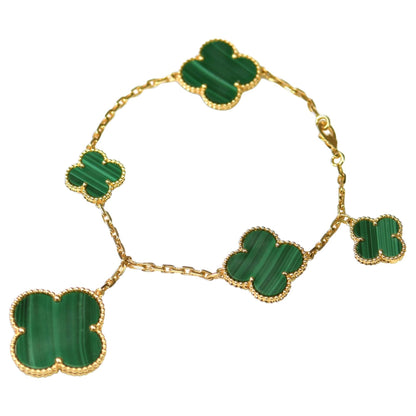 [Vicky]MAGIC CLOVER MALACHITE GOLD BRACELET 5 MOTIFS