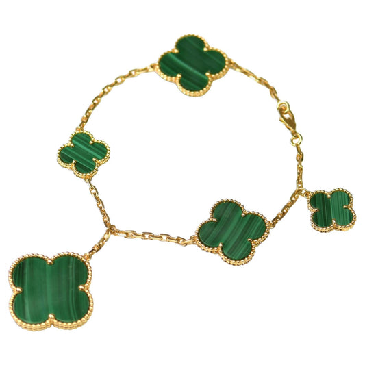 [Vicky]MAGIC CLOVER MALACHITE GOLD BRACELET 5 MOTIFS