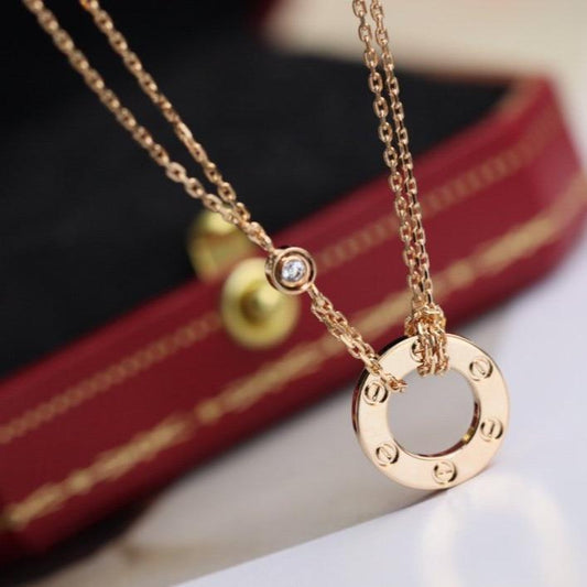 [Vicky]LOVE NECKLACE ADJUSTABLE ROSE GOLD 2 DIAMOND