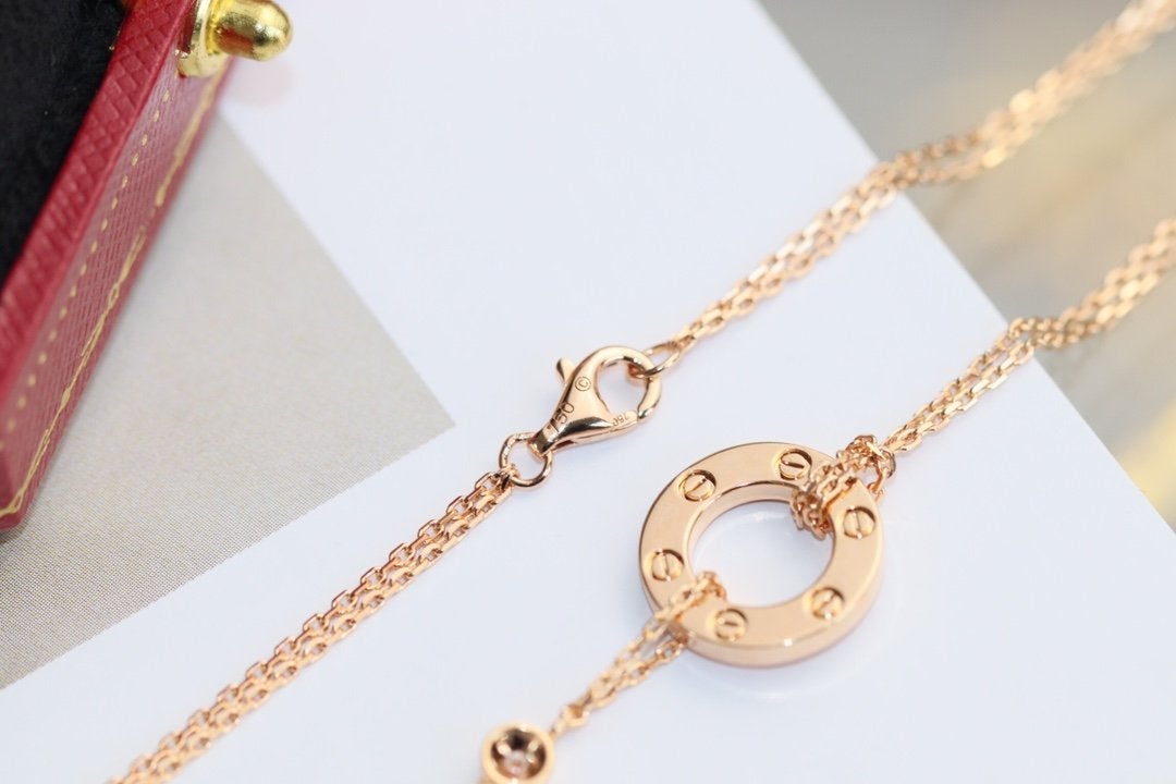 [Vicky]LOVE NECKLACE ADJUSTABLE ROSE GOLD 2 DIAMOND