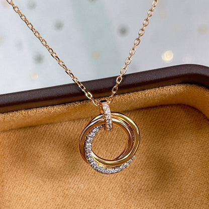 [Vicky]TRINITY NECKLACE SILVER GOLD PINK GOLD DIAMONDS