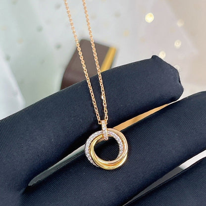 [Vicky]TRINITY NECKLACE SILVER GOLD PINK GOLD DIAMONDS
