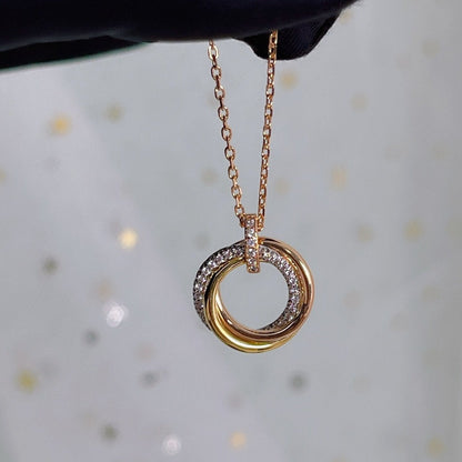 [Vicky]TRINITY NECKLACE SILVER GOLD PINK GOLD DIAMONDS