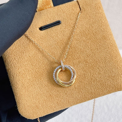 [Vicky]TRINITY NECKLACE SILVER GOLD PINK GOLD DIAMONDS