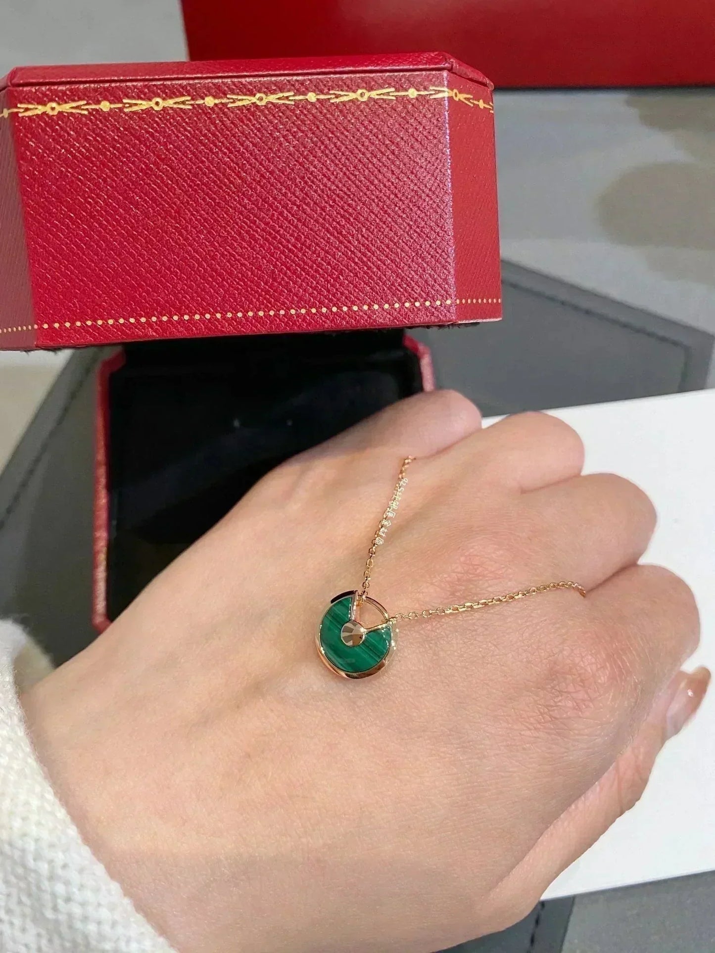 [Vicky]AMULETTE ROSE GOLD MALACHITE NECKLACE