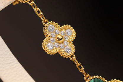 [Vicky]CLOVER EARRINGS GOLD MALACHITE DIAMOND 3 MOTIF