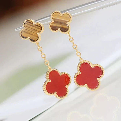 [Vicky]CLOVER  2 MOTIF  TIGER EYE CARNELIAN EARRINGS