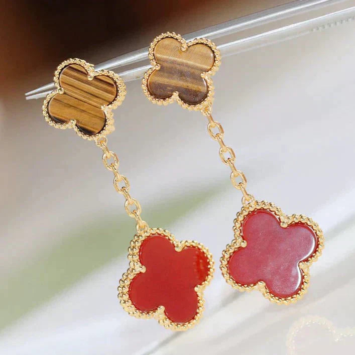 [Vicky]CLOVER  2 MOTIF  TIGER EYE CARNELIAN EARRINGS