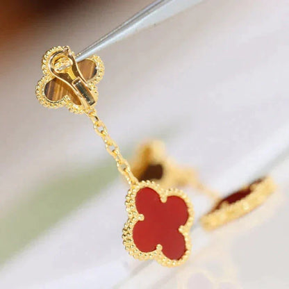 [Vicky]CLOVER  2 MOTIF  TIGER EYE CARNELIAN EARRINGS