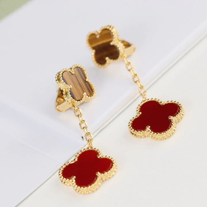 [Vicky]CLOVER  2 MOTIF  TIGER EYE CARNELIAN EARRINGS
