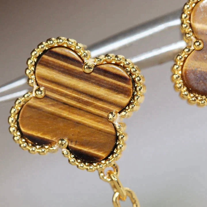 [Vicky]CLOVER  2 MOTIF  TIGER EYE CARNELIAN EARRINGS