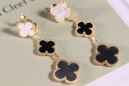 [Vicky]CLOVER EARRINGS GOLD ONYX MOP 3 MOTIF