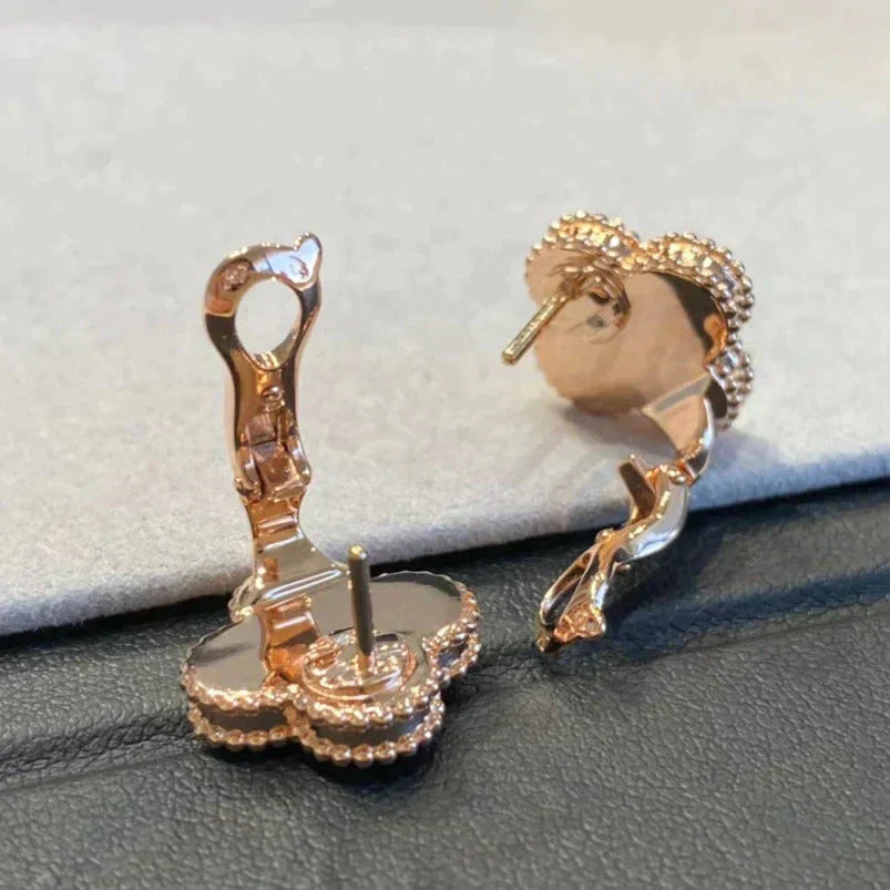 [Vicky]CLOVER MEDIUM 1 MOTIFS GRAY MOP  DIAMOND EARRINGS