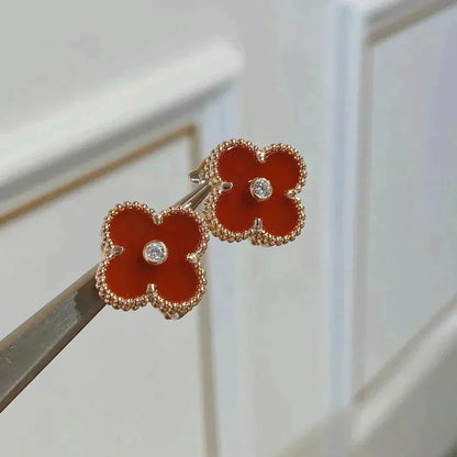 [Vicky]CLOVER MEDIUM 1 MOTIFS CARNELIAN  DIAMOND earrings