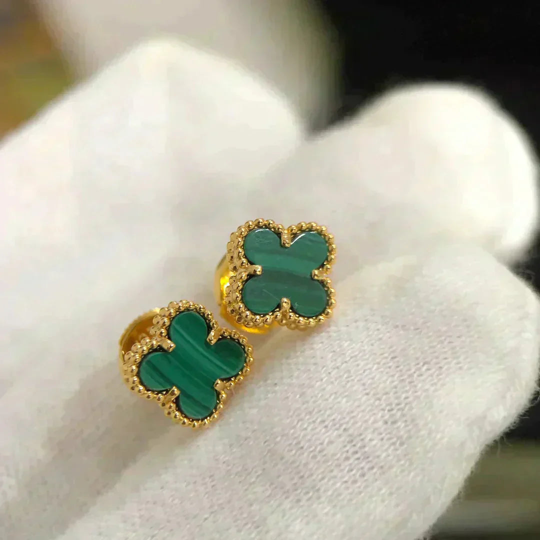 [Vicky]CLOVER MINI 9.5MM MALACHITE  EARRINGS