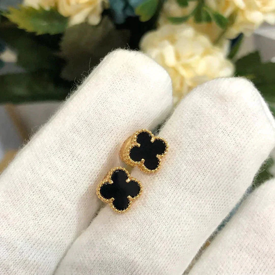 [Vicky]CLOVER MINI 9.5MM BLACK MOP EARRINGS