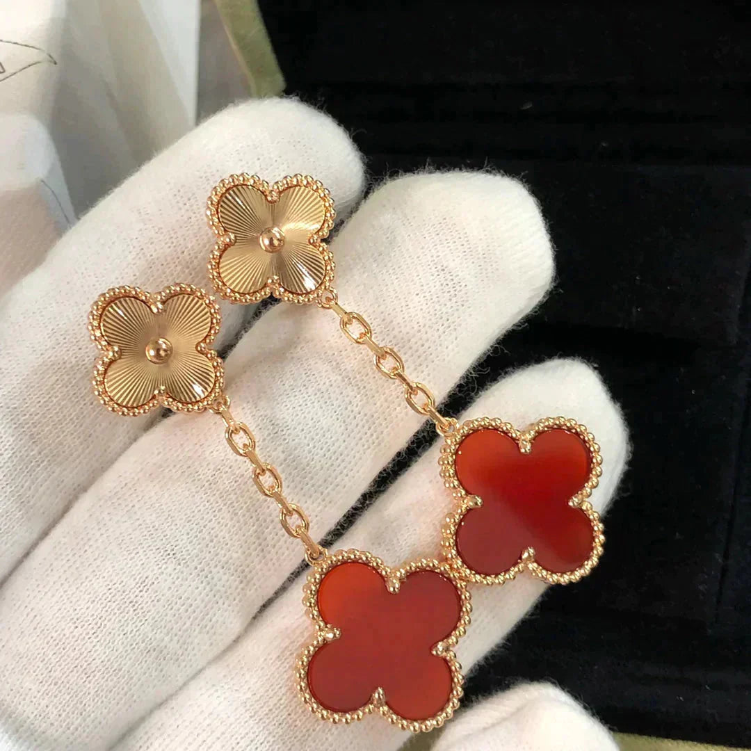 [Vicky]CLOVER 2 MOTIF  LASER CARNELIAN EARRINGS