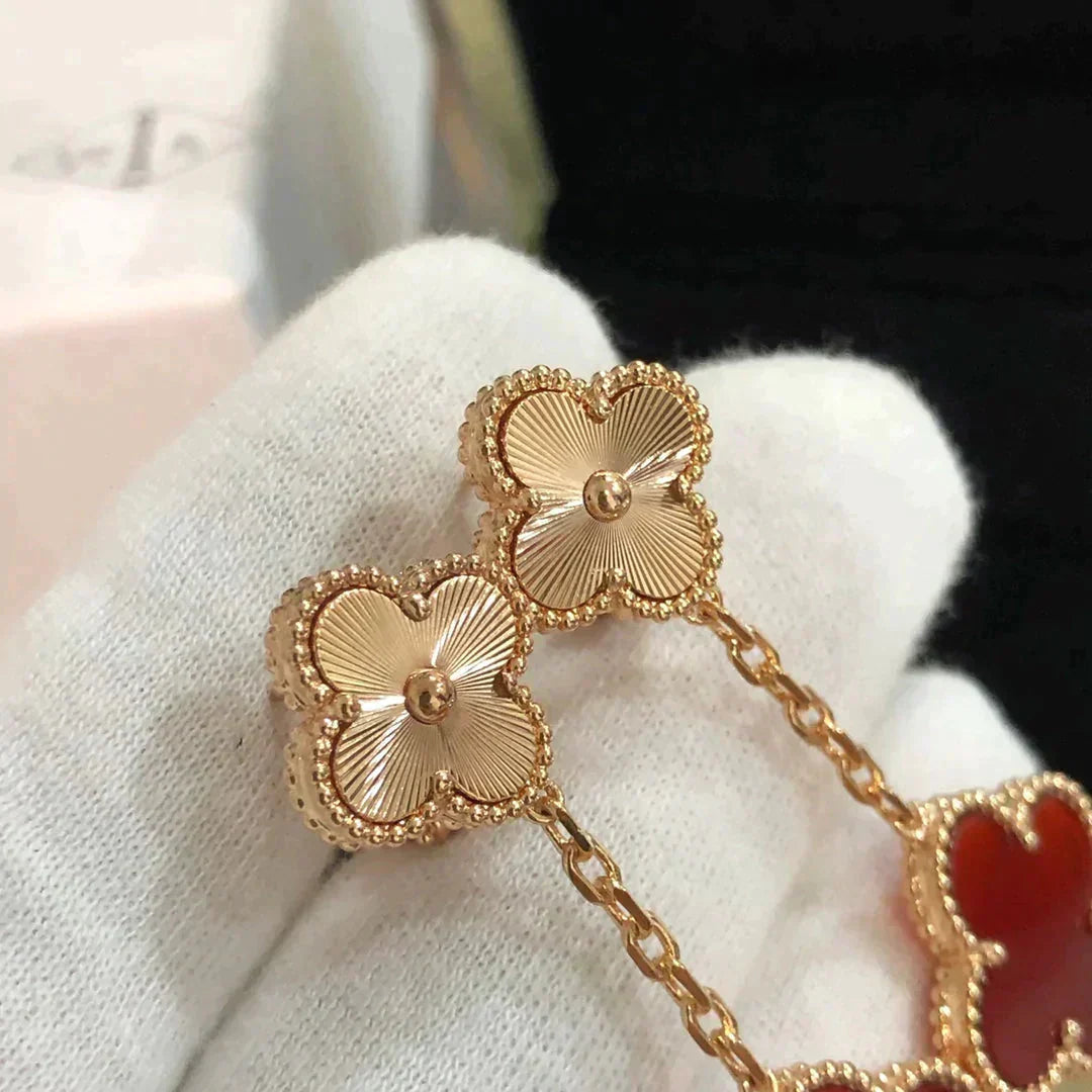 [Vicky]CLOVER 2 MOTIF  LASER CARNELIAN EARRINGS