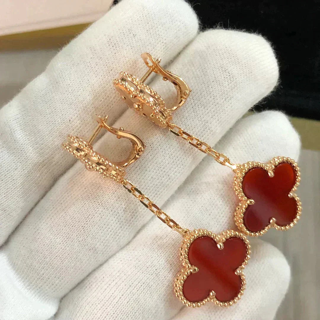 [Vicky]CLOVER 2 MOTIF  LASER CARNELIAN EARRINGS