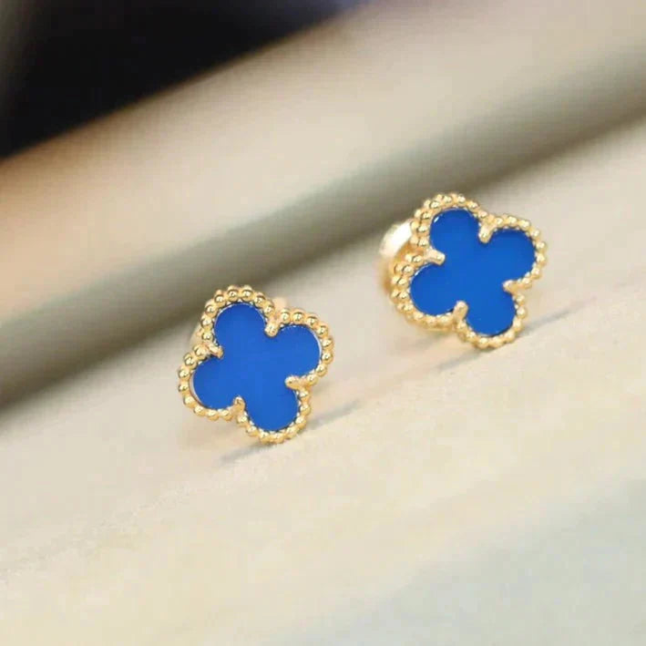 [Vicky]CLOVER MINI 9.5MM BLUE AGATE EARRINGS