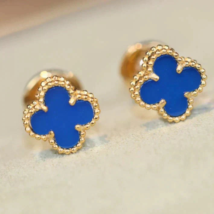 [Vicky]CLOVER MINI 9.5MM BLUE AGATE EARRINGS