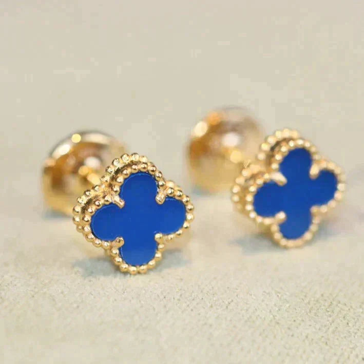 [Vicky]CLOVER MINI 9.5MM BLUE AGATE EARRINGS