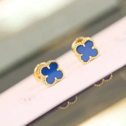 [Vicky]CLOVER MINI 9.5MM BLUE AGATE EARRINGS