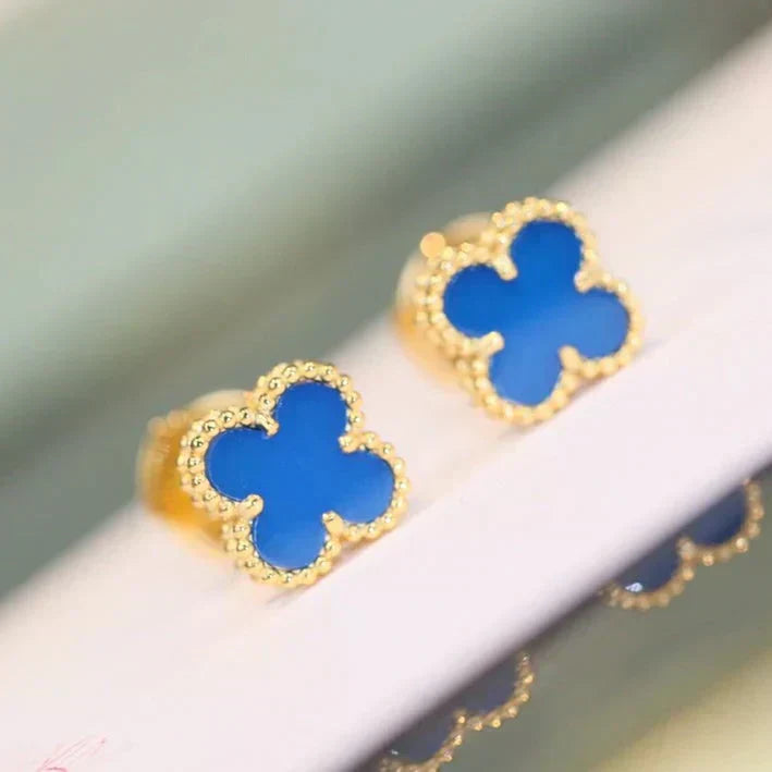 [Vicky]CLOVER MINI 9.5MM BLUE AGATE EARRINGS