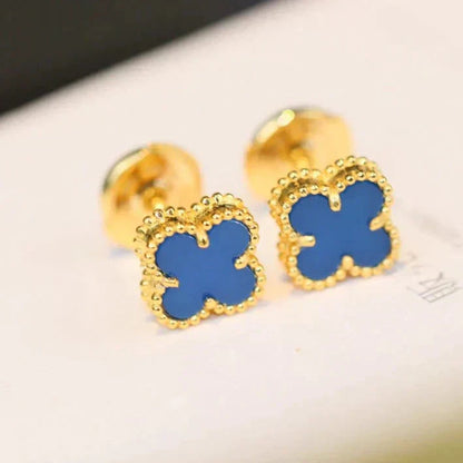 [Vicky]CLOVER MINI 9.5MM BLUE AGATE EARRINGS