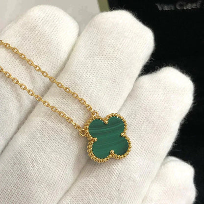 [Vicky]CLOVER 15MM MALACHITE SINGLE FLOWER  NECKLACE