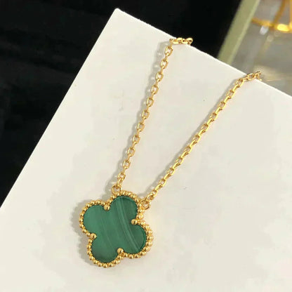 [Vicky]CLOVER 15MM MALACHITE SINGLE FLOWER  NECKLACE