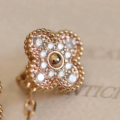 [Vicky]CLOVER MEDIUM 1 MOTIFS FUll DIAMOND EARRINGS
