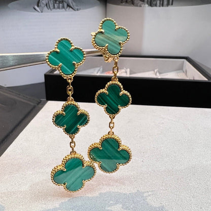 [Vicky]CLOVER MALACHITE 3 MOTIFS GOLD