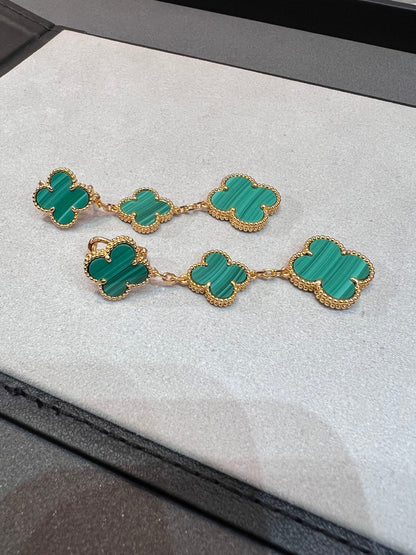 [Vicky]CLOVER MALACHITE 3 MOTIFS GOLD