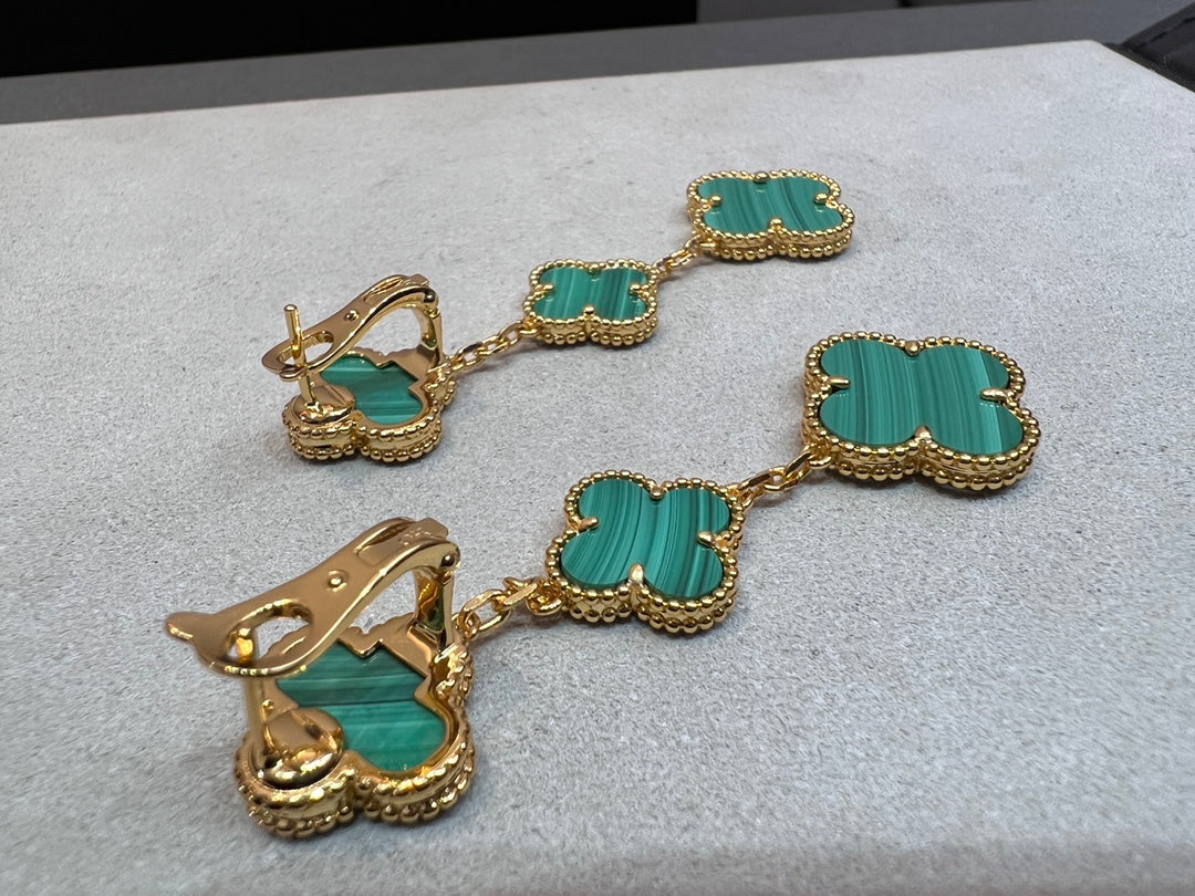 [Vicky]CLOVER MALACHITE 3 MOTIFS GOLD