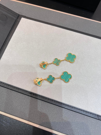[Vicky]CLOVER MALACHITE 3 MOTIFS GOLD