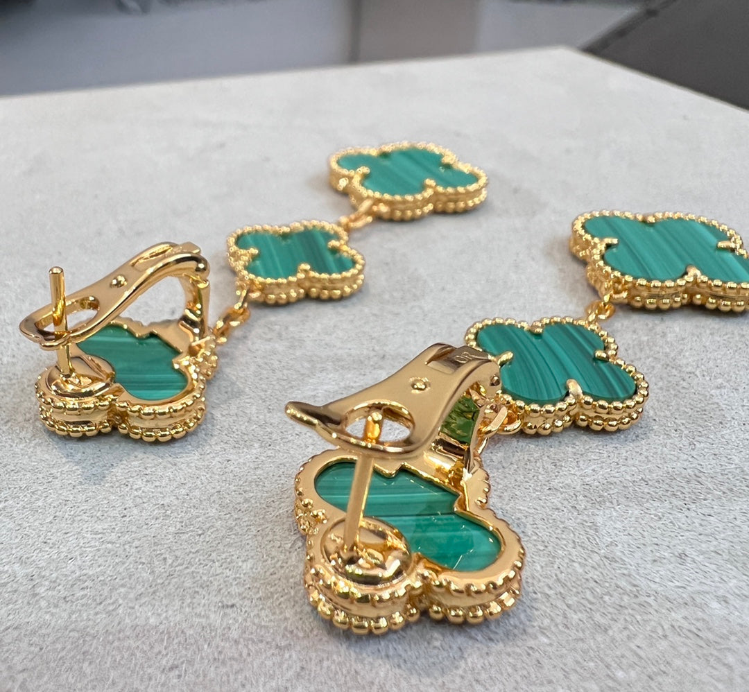 [Vicky]CLOVER MALACHITE 3 MOTIFS GOLD