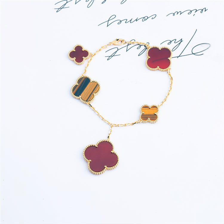 [Vicky]CLOVER BRACELET 5 MOTIFS CARNELIAN TIGER EYE