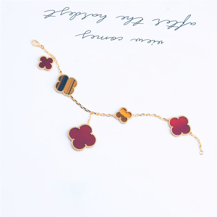 [Vicky]CLOVER BRACELET 5 MOTIFS CARNELIAN TIGER EYE