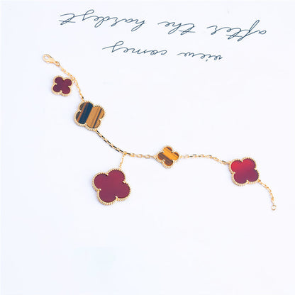 [Vicky]CLOVER BRACELET 5 MOTIFS CARNELIAN TIGER EYE