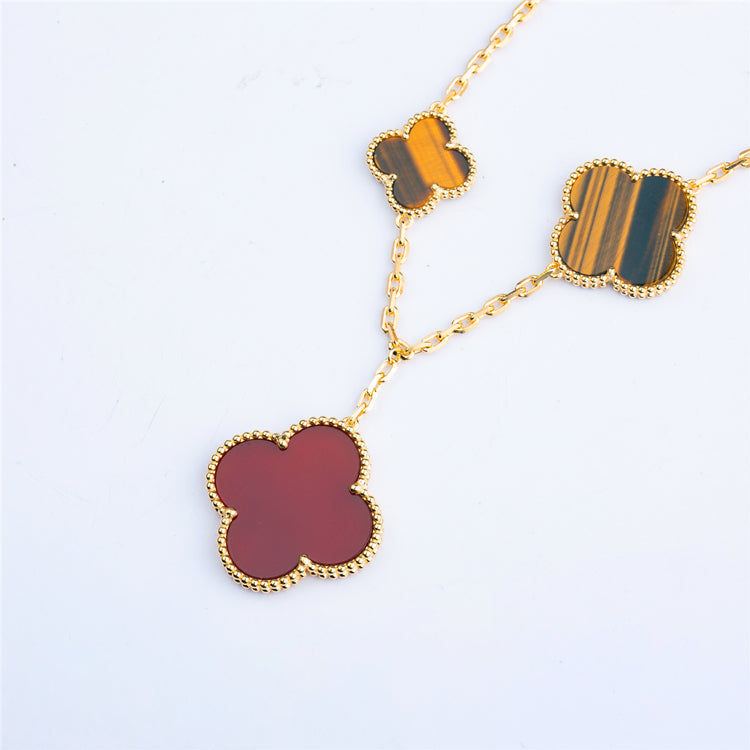 [Vicky]CLOVER BRACELET 5 MOTIFS CARNELIAN TIGER EYE