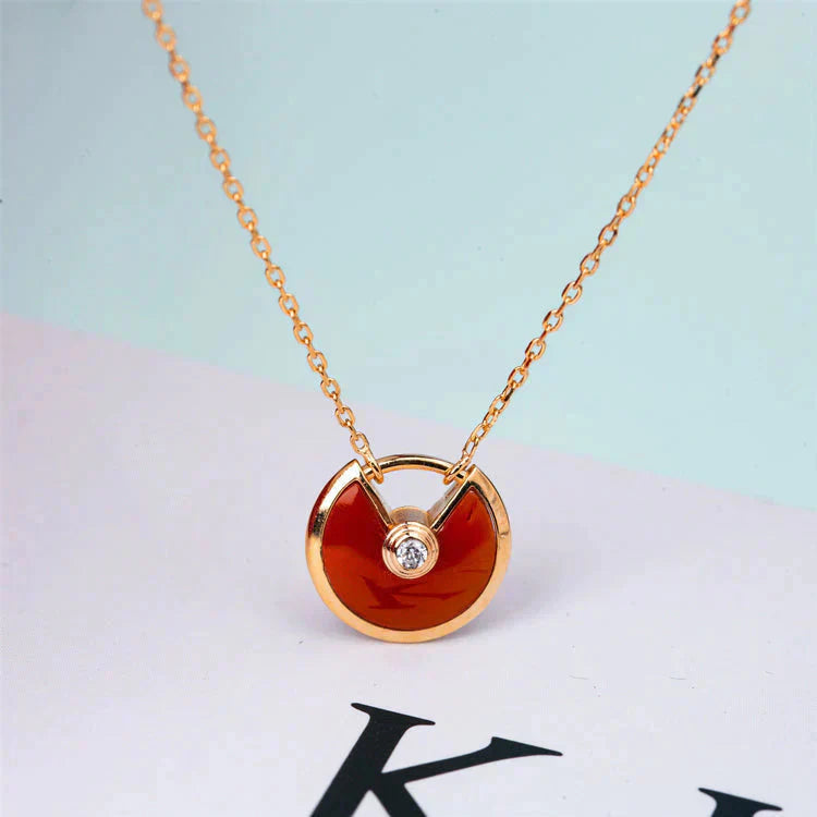 [Vicky]AMULETTE GOLD CARNELIAN ONYX NECKLACE