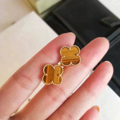 [Vicky]CLOVER MEDIUM 1 MOTIFS TIGER EYE EARRINGS