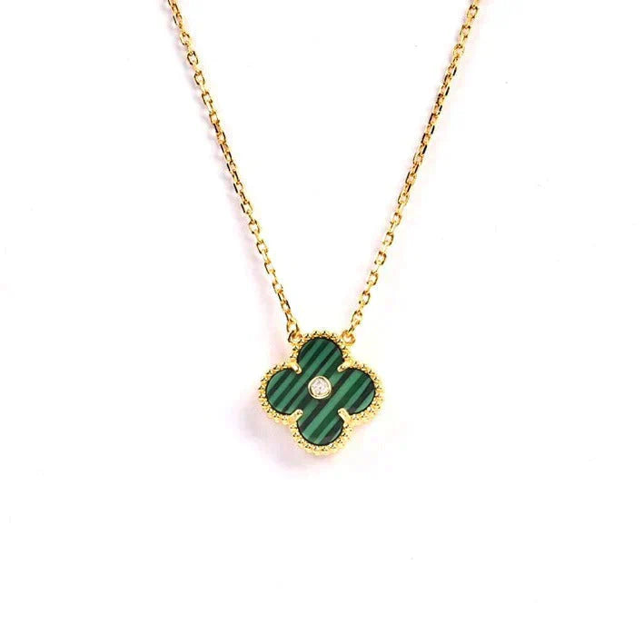 [Vicky]CLOVER 15MM DIAMOND TURQUOISE NECKLACE
