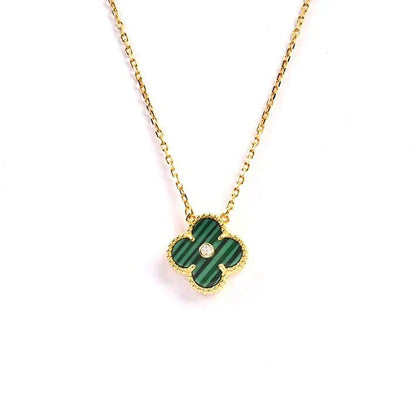 [Vicky]CLOVER 15MM DIAMOND TURQUOISE NECKLACE