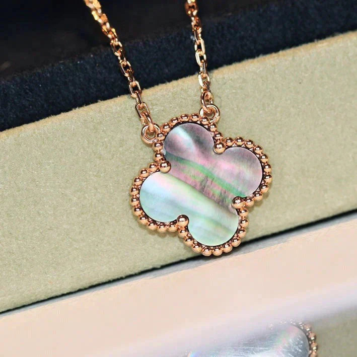 [Vicky]CLOVER 15MM  GRAY MOTHER OF PEARL NECKLACE